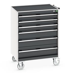 Bott Cubio 6 Drawer Mobile Cabinet with external dimensions of 800mm wide x 650mm deep  x 1085mm high. Each drawer has a 50kg U.D.L. capacity with 100% extension and the unit also features drawer blocking and safety interlocks.... Bott Mobile Storage 800 x 650